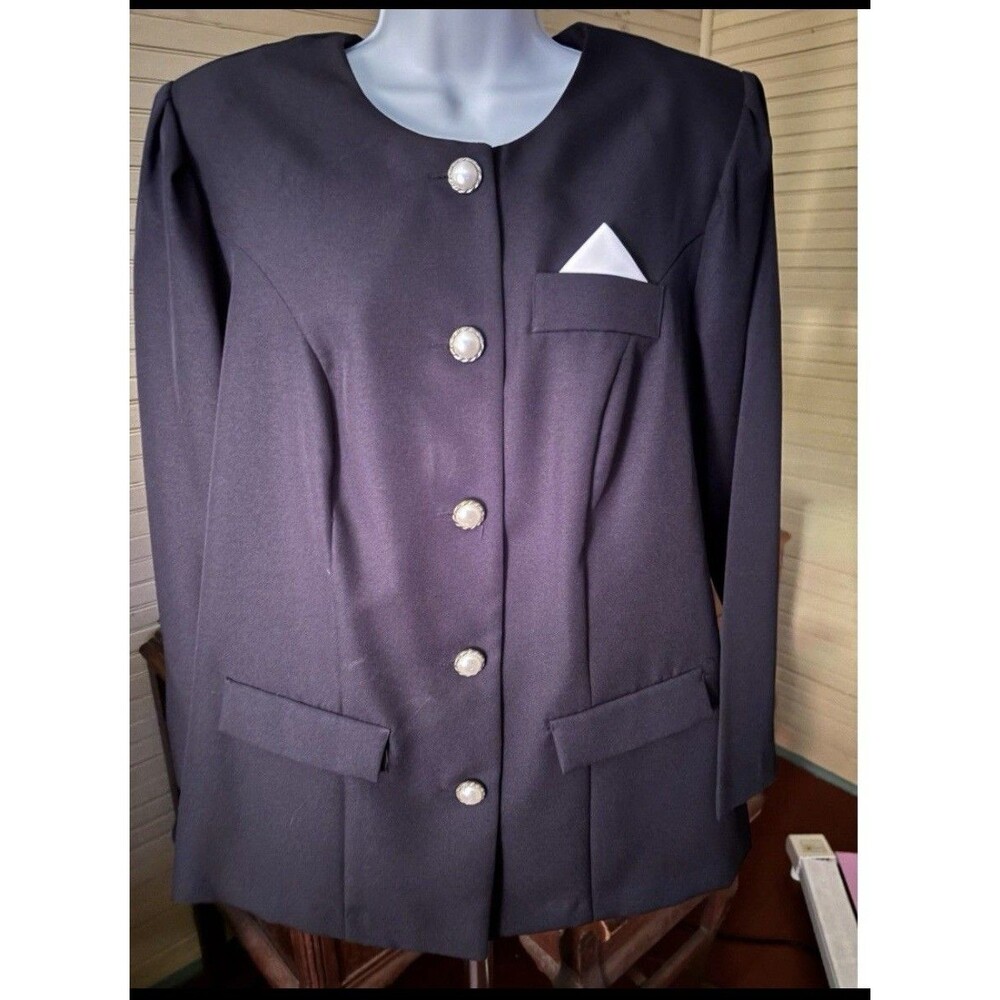 Vintage Style Setter Fashions 2PC Black Skirt Suit Pearl Buttons Made USA